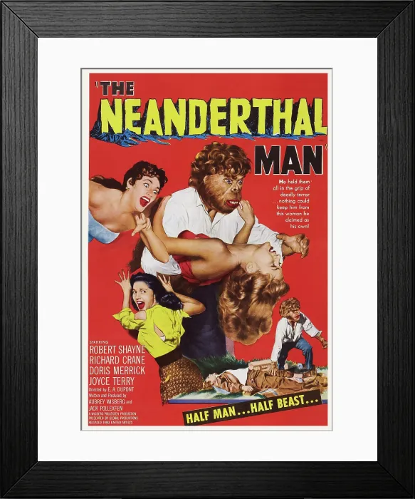 Framed Print : THE NEANDERTHAL MAN, US poster art, Robert Shayne (top), 1953
