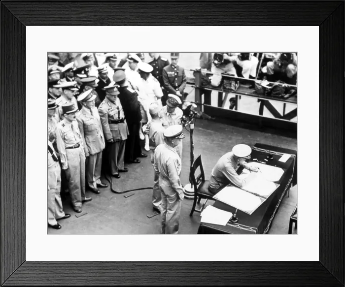 Framed Print : World War II, Douglas MacArthur, Admiral Chester Nimitz signs Japan Surrender Papers, 09 / 04 / 1945.. Courtesy: CSU Archives / Everett Collection Framed Print : World War II, Douglas MacArthur, Admiral Chester Nimitz signs Japan Surrender Papers, 09 / 04 / 1945.. Courtesy: CSU Archives / Everett Collection