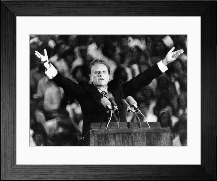 Framed Print : Evangelist, Billy Graham preaches the gospel at the Upper Midwest Crusade, Sain Paul Minnesota, July 13, 1973. Courtesy: CSU Archives / Everett Collection