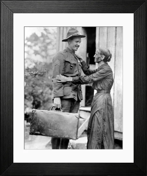 Framed Print : U.S. soldier Alvin York (left), with his mother Mary York, c. 1919.. Courtesy: CSU Archives  /  Everett Collection