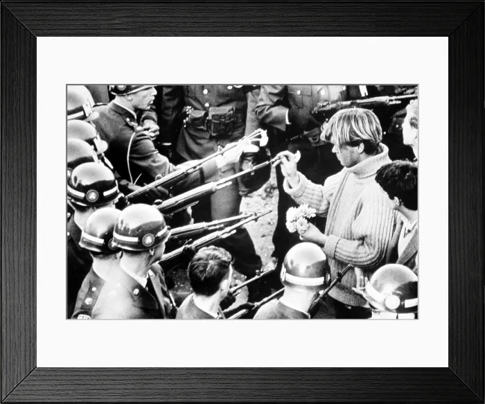 Framed Print : Vietnam War protestor puts flowers into the barrels of soldiers rifles, 1967. Courtesy: CSU Archives / Everett Collection Framed Print : Vietnam War protestor puts flowers into the barrels of soldiers rifles, 1967. Courtesy: CSU Archives / Everett Collection