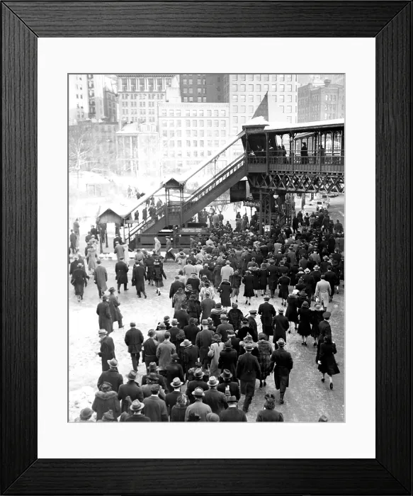 Framed Print : New York City Subway - Staten Islanders arriving at The Battery during a bus drivers strike head to the elevated subway trains, 3 / 10 / 41