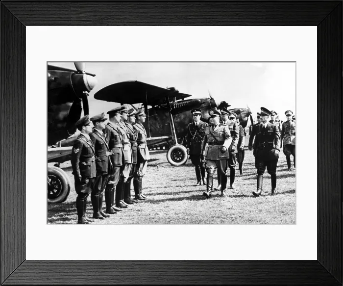 Framed Print : ROME--Premier Benito Mussolini (center) shown inspecting his air force