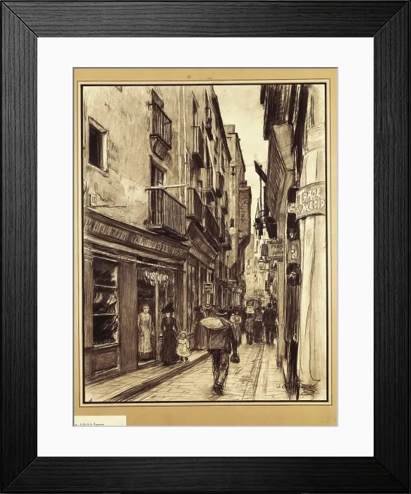 Framed Print : BAIXERAS i VERDAGUER, Dions (1862-1943). Tapineria Street. end 19th c.-beg. 20th c. Drawing. SPAIN. Barcelona. Barcelona City History Museum