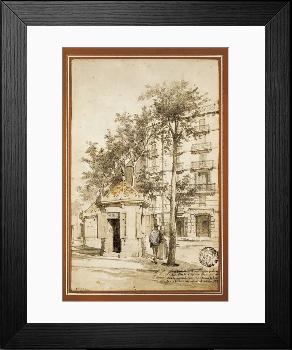 Framed Print : Barcelona. Newsstands built in the crossroads of Diputacin and Girona streets. Litography. SPAIN. Barcelona. Barcelona City History Museum Framed Print : Barcelona. Newsstands built in the crossroads of Diputacin and Girona streets. Litography. SPAIN. Barcelona. Barcelona City History Museum