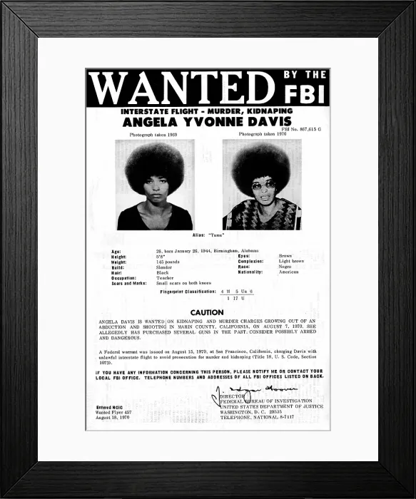Framed Print : Angela Davis FBI Wanted poster, August 8th 1970 Framed Print : Angela Davis FBI Wanted poster, August 8th 1970