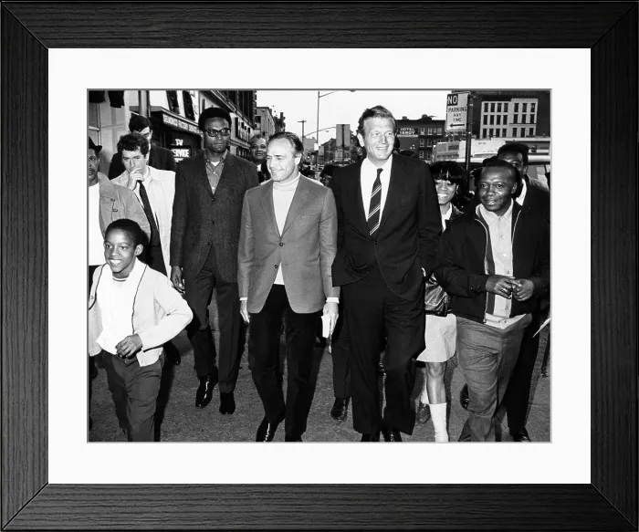 Framed Print : Mayor John Lindsay and actor Marlon Brando take a goodwill stroll through Harlem. May 2, 1968. (CSU_ALPHA_1165) CSU Archives / Everett Collection