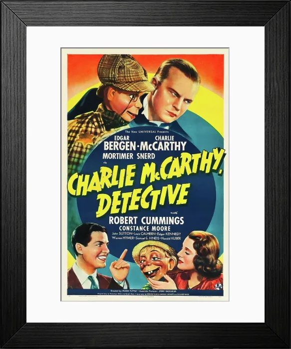 Framed Print : CHARLIE MCCARTHY, DETECTIVE, top from left: Charlie McCarthy, Edgar Bergen, bottom from left: Robert Cummings, Mortimer Snerd, Constance Moore, 1939