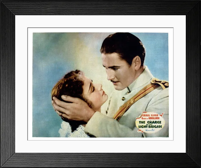Framed Print : THE CHARGE OF THE LIGHT BRIGADE, US lobbycard, from left, Olivia De Havilland, Errol Flynn, 1936