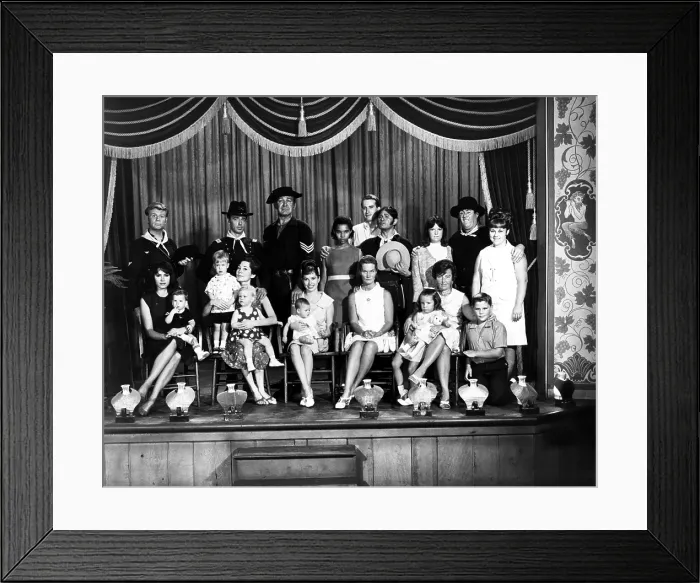 Framed Print : F TROOP, cast and their families on the set. James Hampton, Ken Berry, Forrest Tucker, Larry Storch, Joe Brooks, 1965-1967. Courtesy: CSU Archives / Everett Collection Framed Print : F TROOP, cast and their families on the set. James Hampton, Ken Berry, Forrest Tucker, Larry Storch, Joe Brooks, 1965-1967. Courtesy: CSU Archives / Everett Collection