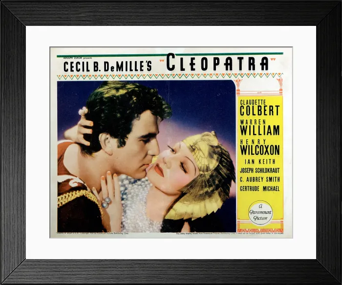 Framed Print : CLEOPATRA, US lobbycard, from left: Henry Wilcoxon (as Marc Antony), Claudette Colbert (as Cleopatra), 1934 Framed Print : CLEOPATRA, US lobbycard, from left: Henry Wilcoxon (as Marc Antony), Claudette Colbert (as Cleopatra), 1934