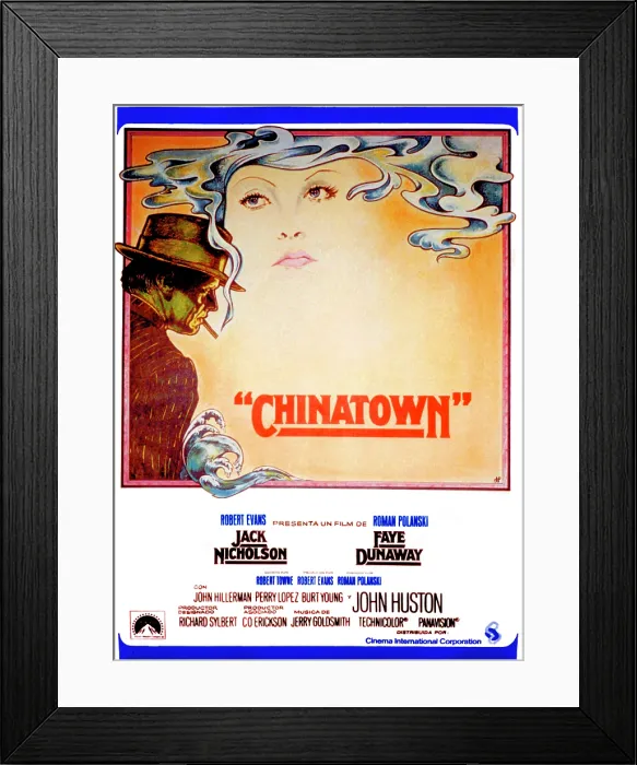 Framed Print : CHINATOWN, Spanish poster art, Jack Nicholson, Faye Dunaway, 1974