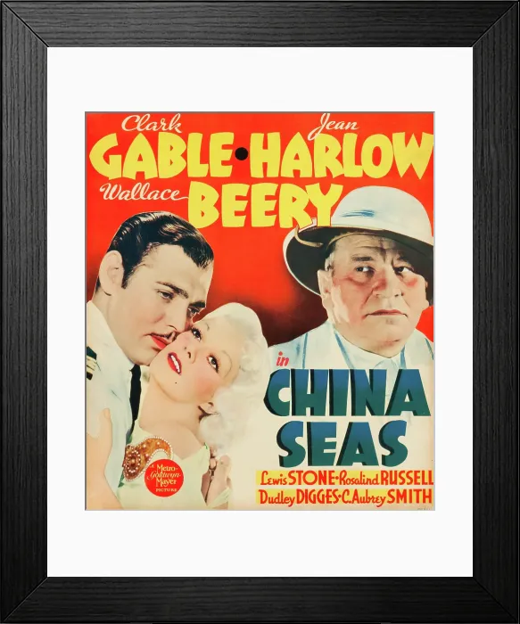 Framed Print : CHINA SEAS, from left: Clark Gable, Jean Harlow, Wallace Beery on window card, 1935 Framed Print : CHINA SEAS, from left: Clark Gable, Jean Harlow, Wallace Beery on window card, 1935