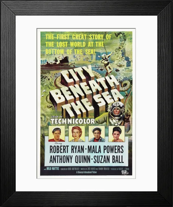 Framed Print : CITY BENEATH THE SEA, bottom from left: Robert Ryan, Mala Powers, Anthony Quinn, Suzan Ball, 1953 Framed Print : CITY BENEATH THE SEA, bottom from left: Robert Ryan, Mala Powers, Anthony Quinn, Suzan Ball, 1953