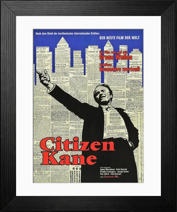 Framed Print : CITIZEN KANE, Orson Welles on 1950s German poster art, 1941 Framed Print : CITIZEN KANE, Orson Welles on 1950s German poster art, 1941