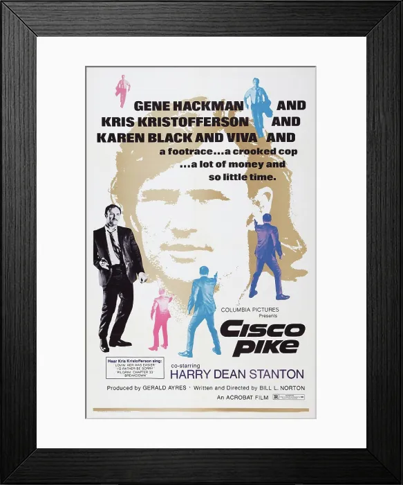 Framed Print : CISCO PIKE, from left: Gene Hackman, Kris Kristofferson on poster art, 1971
