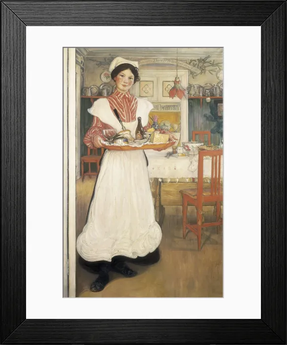 Framed Print : LARSSON, Carl Olaf (1853-1919). Martina carrying the breakfast on a tray. 1904. Watercolour. ITALY. Venice