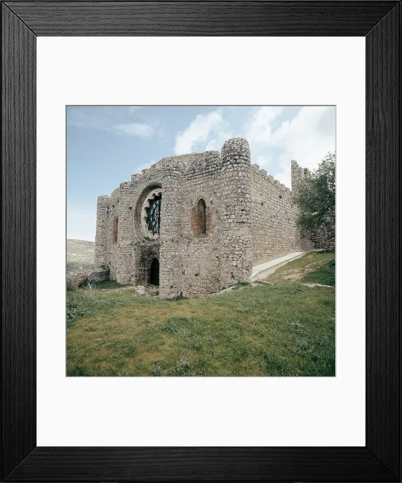 Framed Print : SPAIN. CASTILE-LA MANCHA. CIUDAD REAL. Aldea del Rey. Castle-convent of Calatrava la Nueva (12th-13th c.). Faade of the church. Gothic art. Architecture