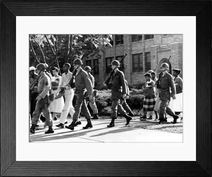 Framed Print : EV1815 - Daisy Bates (looking at camera on the left) and the National Guard leading nine African-American students into an all-white high school, September 1957