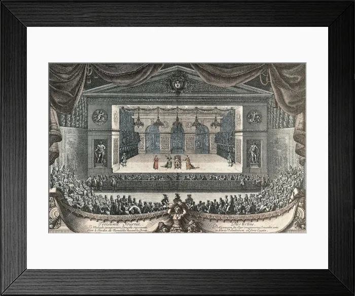 Framed Print : MOLIERE, Jean-Baptiste Poquelin, called (1622-1673). Performance before the court of Versailles of 'Le Malade Imaginaire' (The Imaginary Invalid) (1676). Etching