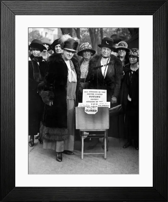 Framed Print : EV1847 - Mrs. Carrie Chapman Catt and Mrs. G.A. Ricker of the Colombia Suffrage Committee League of Women Voters on Election Day in Washington DC, November 4, 1924