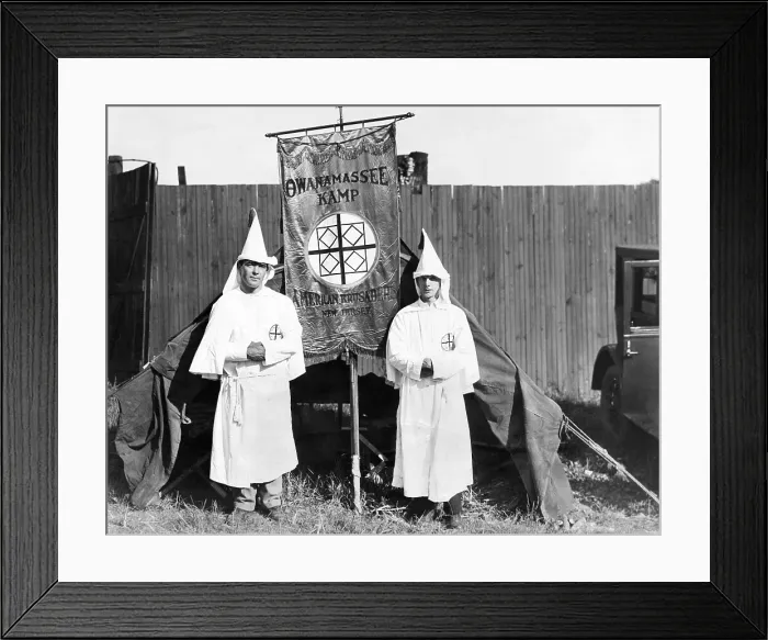 Framed Print : First arrivals of the Ku Klux Klan have set up their tent on the outskirts of Washington, DC. They will hold their annual convention at an encampment. 1920s Framed Print : First arrivals of the Ku Klux Klan have set up their tent on the outskirts of Washington, DC. They will hold their annual convention at an encampment. 1920s