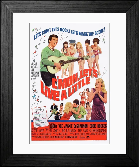 Framed Print : C'MON LET'S LIVE A LITTLE, US poster, Bobby Vee (top left), Jackie DeShannon (bottom right), 1967 Framed Print : C'MON LET'S LIVE A LITTLE, US poster, Bobby Vee (top left), Jackie DeShannon (bottom right), 1967