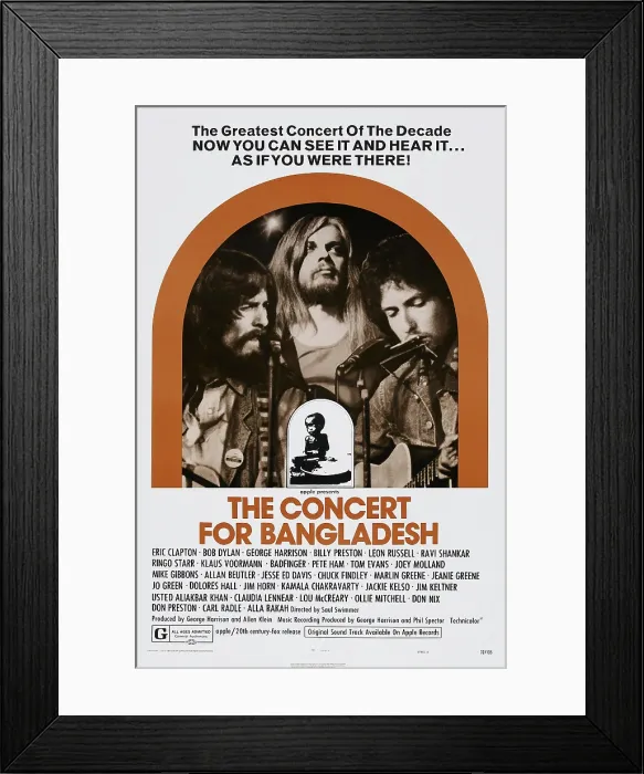Framed Print : THE CONCERT FOR BANGLADESH, US poster art, from left: George Harrison, Leon Russell, Bob Dylan, 1972