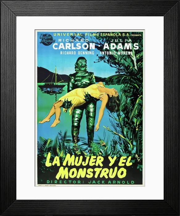Framed Print : CREATURE FROM THE BLACK LAGOON (aka LA MUJER Y EL MONSTRUO), Julie Adams on Spanish poster art, 1954