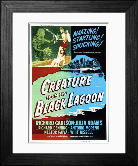 Framed Print : CREATURE FROM THE BLACK LAGOON, top left: Richard Carlson, Julie Adams, 1954
