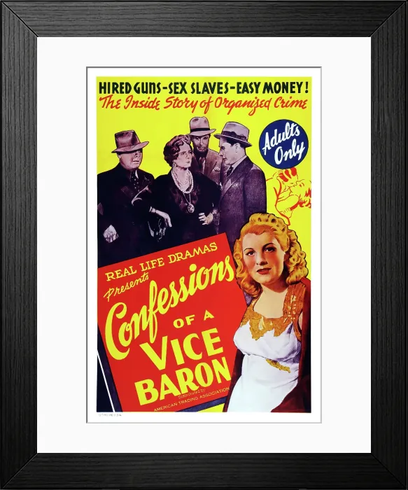 Framed Print : CONFESSIONS OF A VICE BARON, US poster art, Lona Andre, 1943