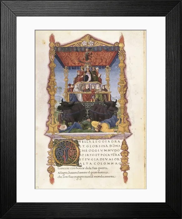 Framed Print : PETRARCH (1304-1374). 'Triumphs, Sonnets, and Songs'. Miniature with the Triumph of the Death. Renaissance art. Quattrocento. Florentine school. Miniature Painting