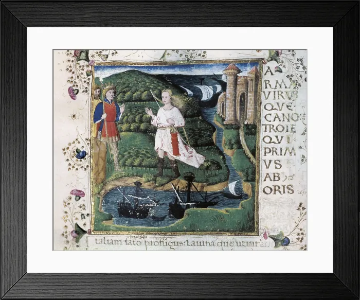Framed Print : Illustration of the 1st Book of 'The Aeneid': the vessels of Aeneas and his fellows are diverted by the storm through Carthage, where they are welcomed by Queen Dido