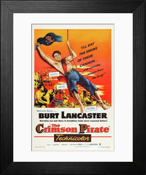 Framed Print : THE CRIMSON PIRATE, US poster art, Burt Lancaster, Eva Bartok, 1952