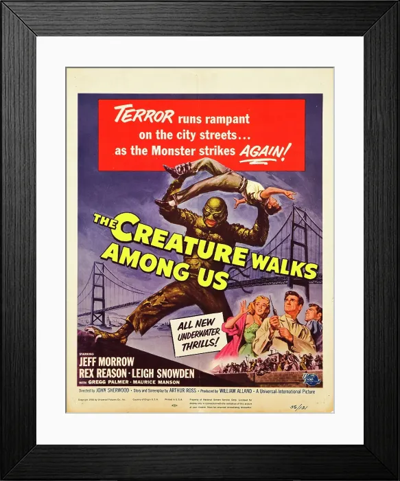 Framed Print : THE CREATURE WALKS AMONG US, bottom from left: Leigh Snowden, Jeff Morrow, Rex Reason, 1956 Framed Print : THE CREATURE WALKS AMONG US, bottom from left: Leigh Snowden, Jeff Morrow, Rex Reason, 1956