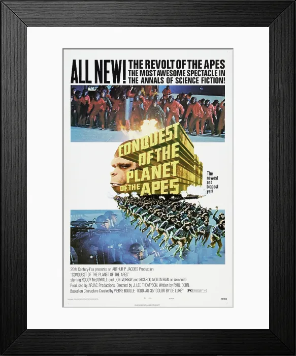 Framed Print : CONQUEST OF THE PLANET OF THE APES, US poster, center left: Roddy McDowall, 1972