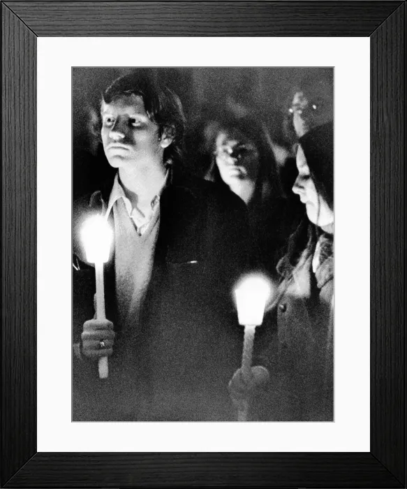 Framed Print : Kent State University students hold candles during a silent vigil. They observe the first anniversary of the May 4, 1970 killing of 4 students by Ohio National Guards troops