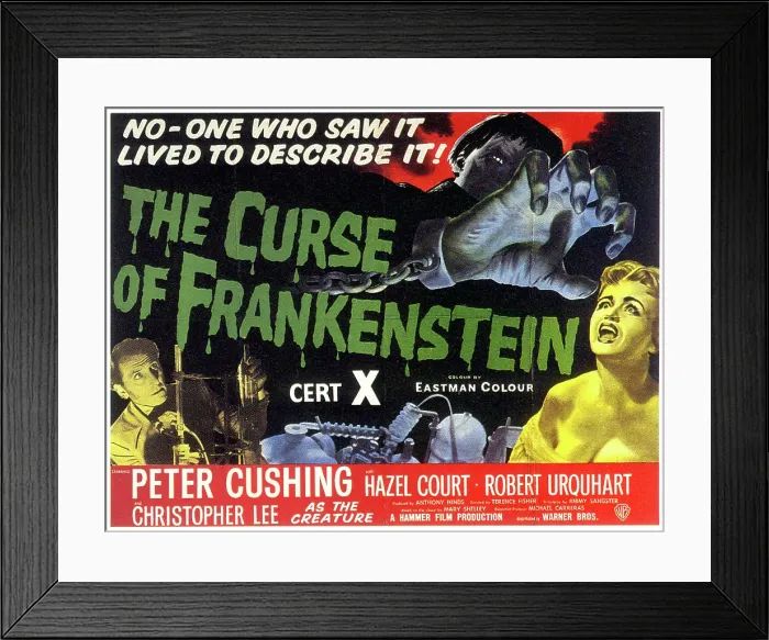 Framed Print : THE CURSE OF FRANKENSTEIN, Hammer horror classic poster art, 1957
