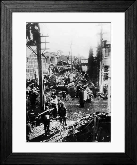 Framed Print : Earthquake destruction on a street in Mishawa, Japan. 250 were killed, thousands rendered homeless and many villages in the southern portion of Japan were leveled. Nov. 25, 1930