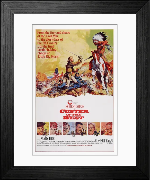 Framed Print : CUSTER OF THE WEST, US poster art, top left: Robert Shaw as General Custer, bottom starting second from left: Mary Ure, Jeffrey Hunter, Ty Hardin, bottom far right: Robert Shaw Framed Print : CUSTER OF THE WEST, US poster art, top left: Robert Shaw as General Custer, bottom starting second from left: Mary Ure, Jeffrey Hunter, Ty Hardin, bottom far right: Robert Shaw