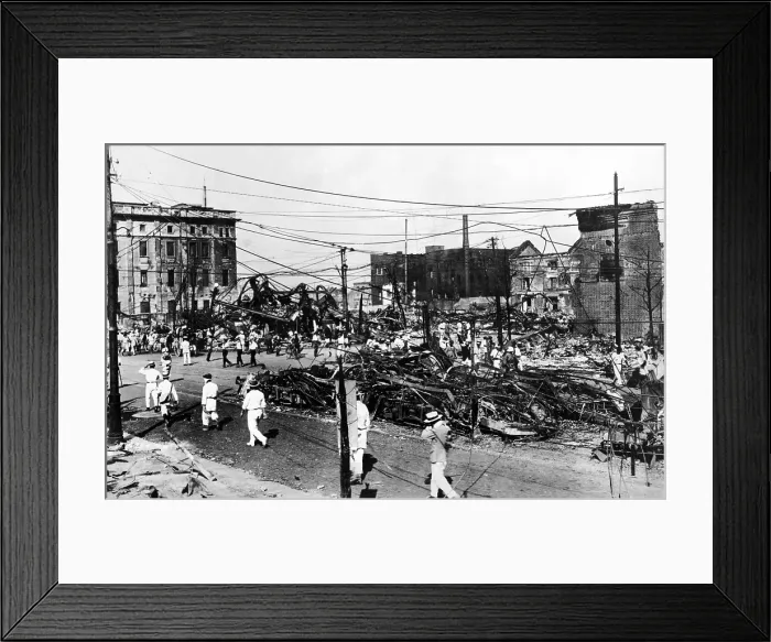 Framed Print : Ruins of burned streetcars after the 1923 Tokyo earthquake. The Great Kanto earthquake had a reported duration between 4 and 10 minutes. Sept. 1, 1923 Framed Print : Ruins of burned streetcars after the 1923 Tokyo earthquake. The Great Kanto earthquake had a reported duration between 4 and 10 minutes. Sept. 1, 1923