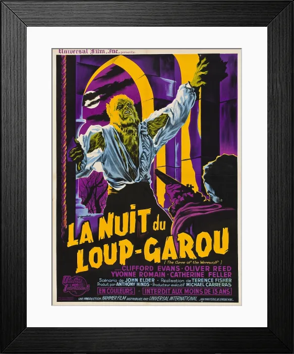 Framed Print : THE CURSE OF THE WEREWOLF (aka LA NUIT DU LOUP-GAROU), French poster art, 1961