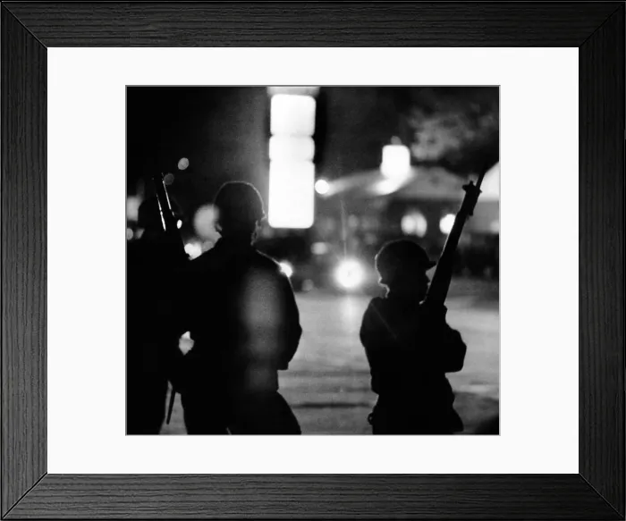 Framed Print : Ohio National Guard troops, with bayonets mounted, stand watch over Kent State University on early May 4, 1970. (CSU_ALPHA_1191) CSU Archives / Everett Collection