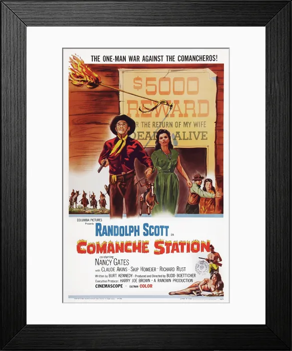 Framed Print : COMANCHE STATION, clockwise from top left: Randolph Scott, Nancy Gates, Claude Akins, Nancy Gates, Joe Molina, Nancy Gates, 1960 Framed Print : COMANCHE STATION, clockwise from top left: Randolph Scott, Nancy Gates, Claude Akins, Nancy Gates, Joe Molina, Nancy Gates, 1960