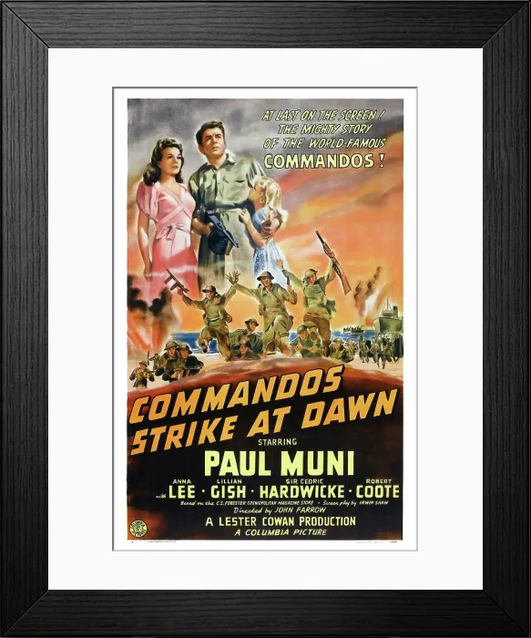 Framed Print : COMMANDOS STRIKE AT DAWN, top from left: Anna Lee, Paul Muni, 1942