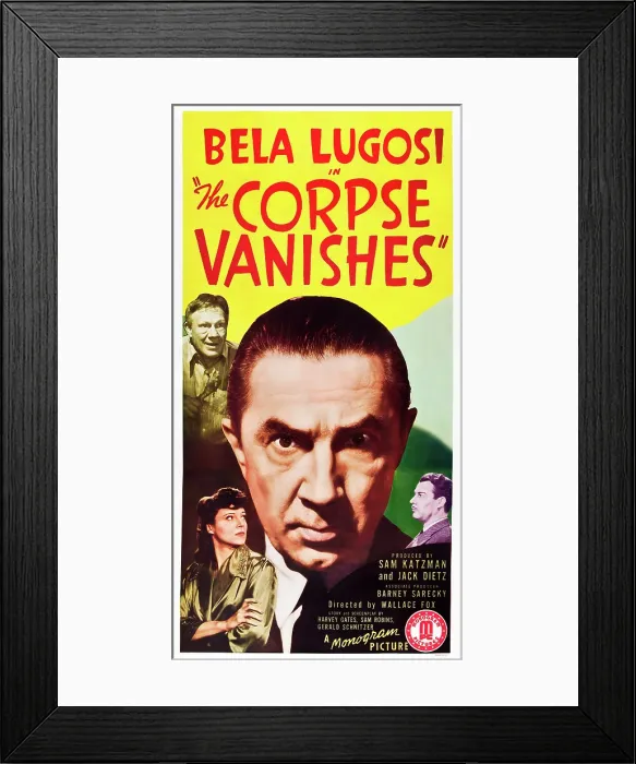 Framed Print : THE CORPSE VANISHES, US poster, from top left: Frank Moran, Luana Walters, Bela Lugosi, Tris Coffin on poster art, 1942