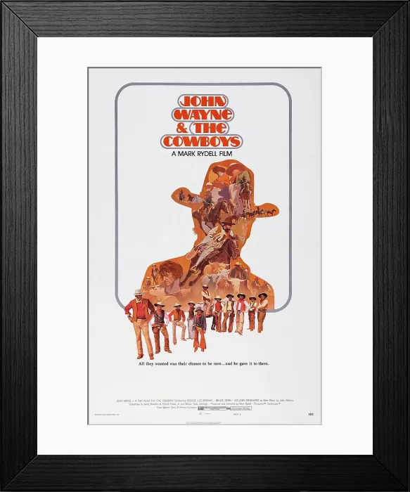 Framed Print : THE COWBOYS, US poster art, John Wayne, 1972