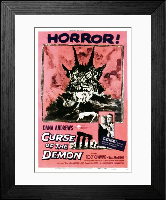 Framed Print : NIGHT OF THE DEMON, (aka CURSE OF THE DEMON), inset from left: Peggy Cummins, Dana Andrews on poster art, 1957 Framed Print : NIGHT OF THE DEMON, (aka CURSE OF THE DEMON), inset from left: Peggy Cummins, Dana Andrews on poster art, 1957