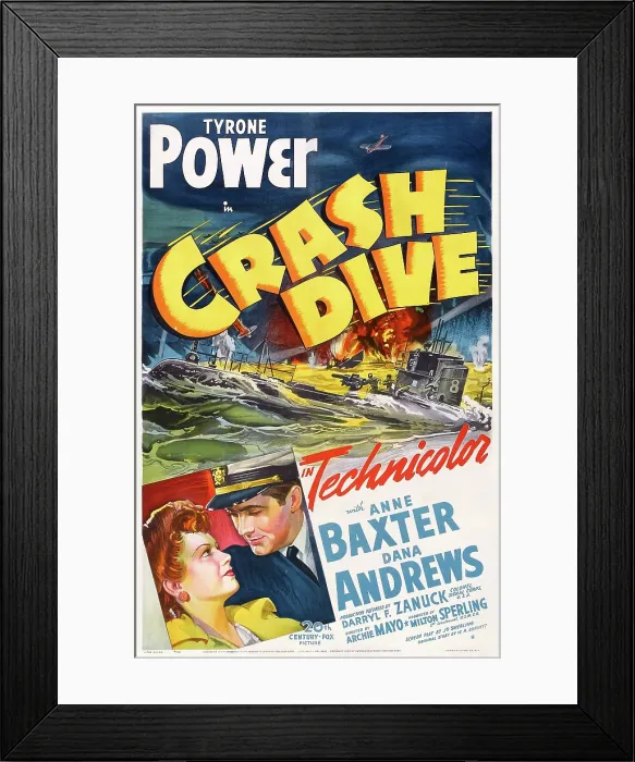 Framed Print : CRASH DIVE, US poster art, Anne Baxter, Tyrone Power, 1943. TM & Copyright 20th Century-Fox Film Corp. All rights reserved / courtesy Everett Collection Framed Print : CRASH DIVE, US poster art, Anne Baxter, Tyrone Power, 1943. TM & Copyright 20th Century-Fox Film Corp. All rights reserved / courtesy Everett Collection