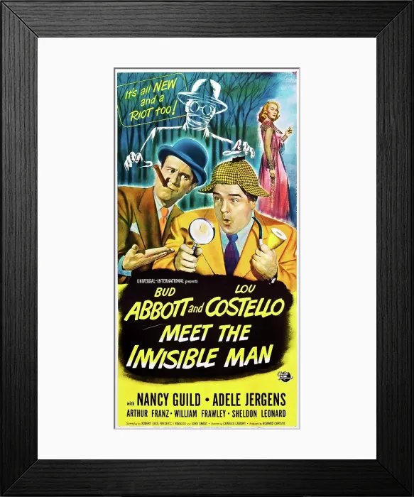 Framed Print : ABBOTT AND COSTELLO MEET THE INVISIBLE MAN, from left: Bud Abbott, Lou Costello, Nancy Guild on international poster art, 1951